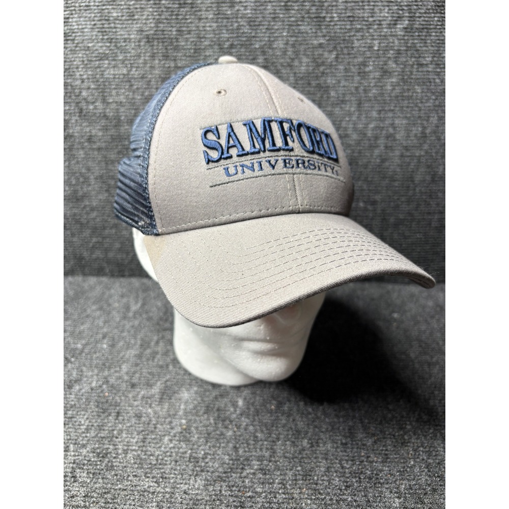 The Game Samford University Bulldogs Trucker Hat Khaki Navy Blue Snapback Cap